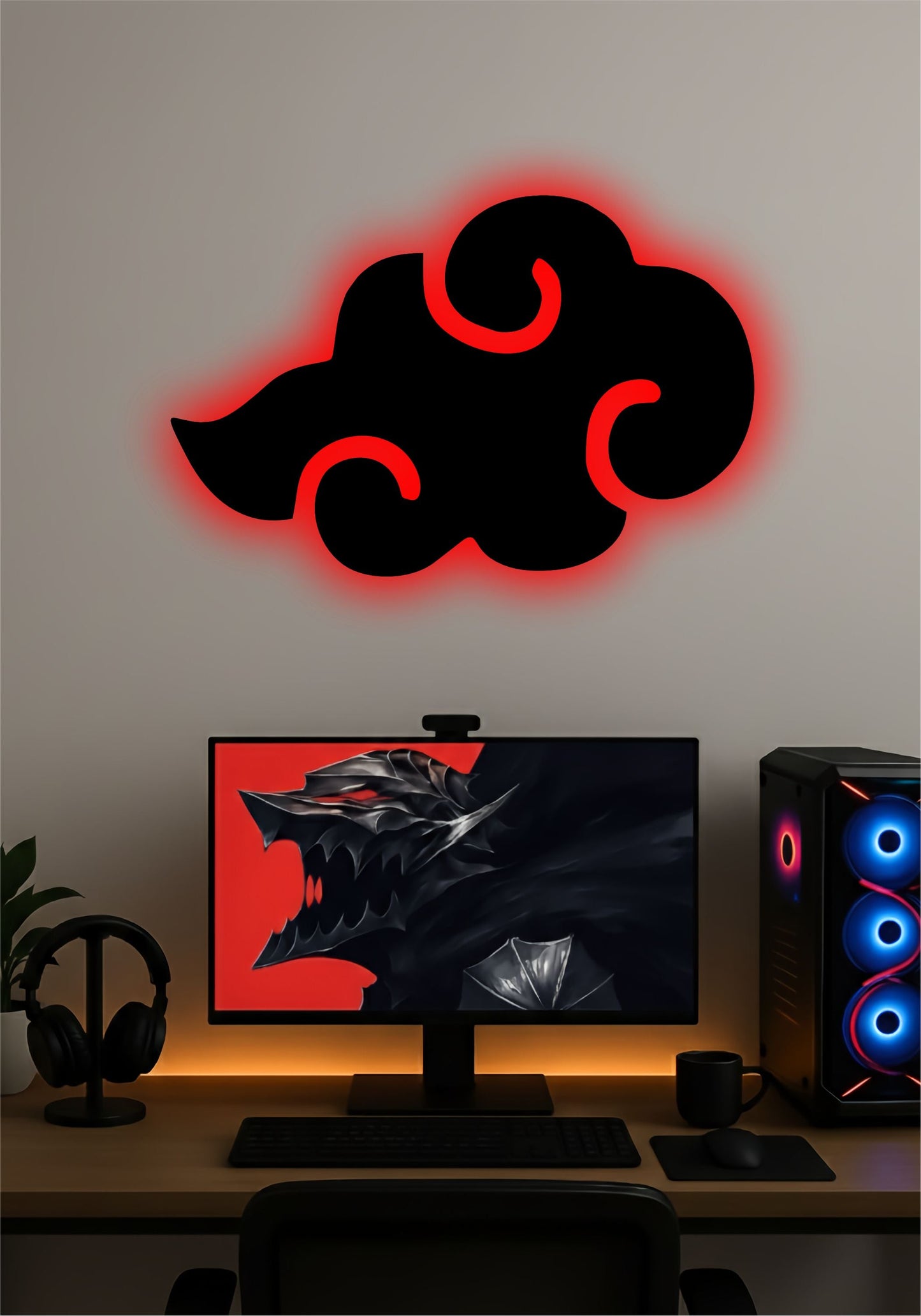 Akatsuki Red Cloud LED Wall Art β Premium Anime LED Sign for Decor PITSSTOP