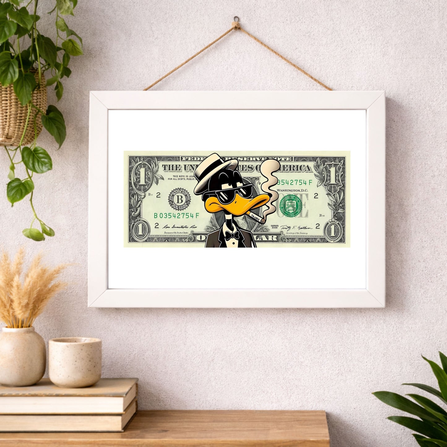 Daffy Duck White Frame Dollar Wall Art
