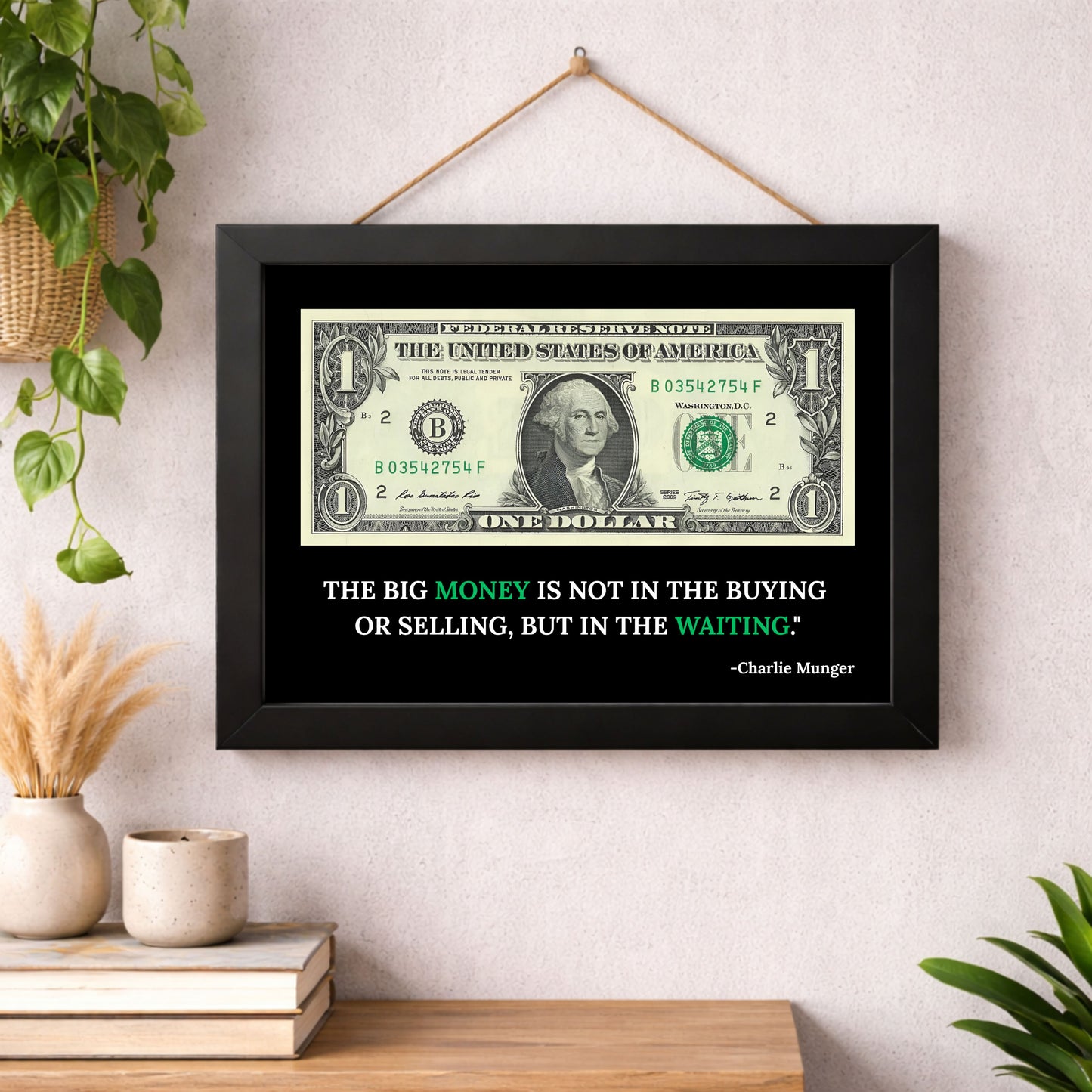 US Dollar Black Frame Quote Wall Art by Charlie Munger