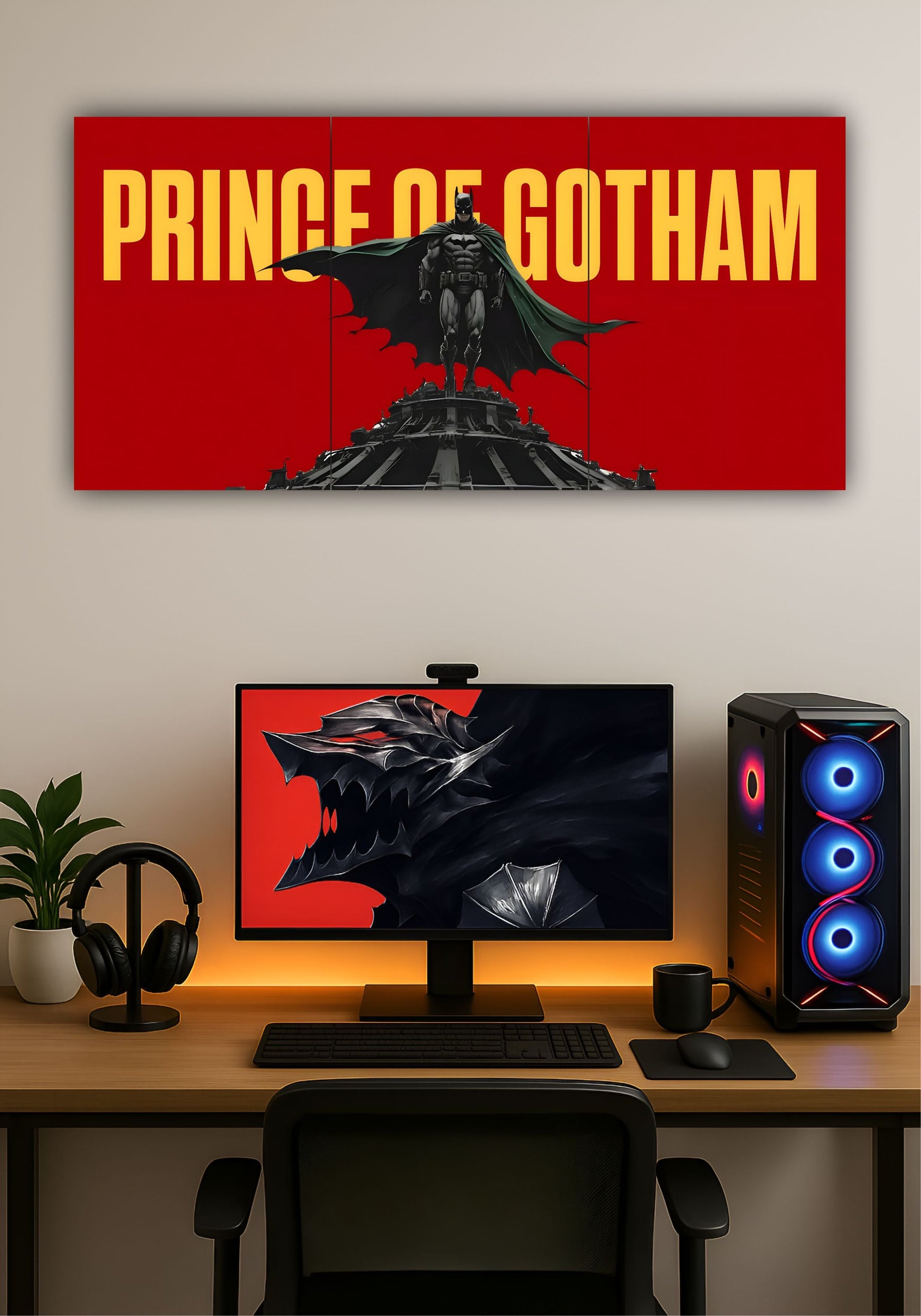 Batman Dark Knight Split Design Poster – DC Comics Superhero Wall Art PITSSTOP