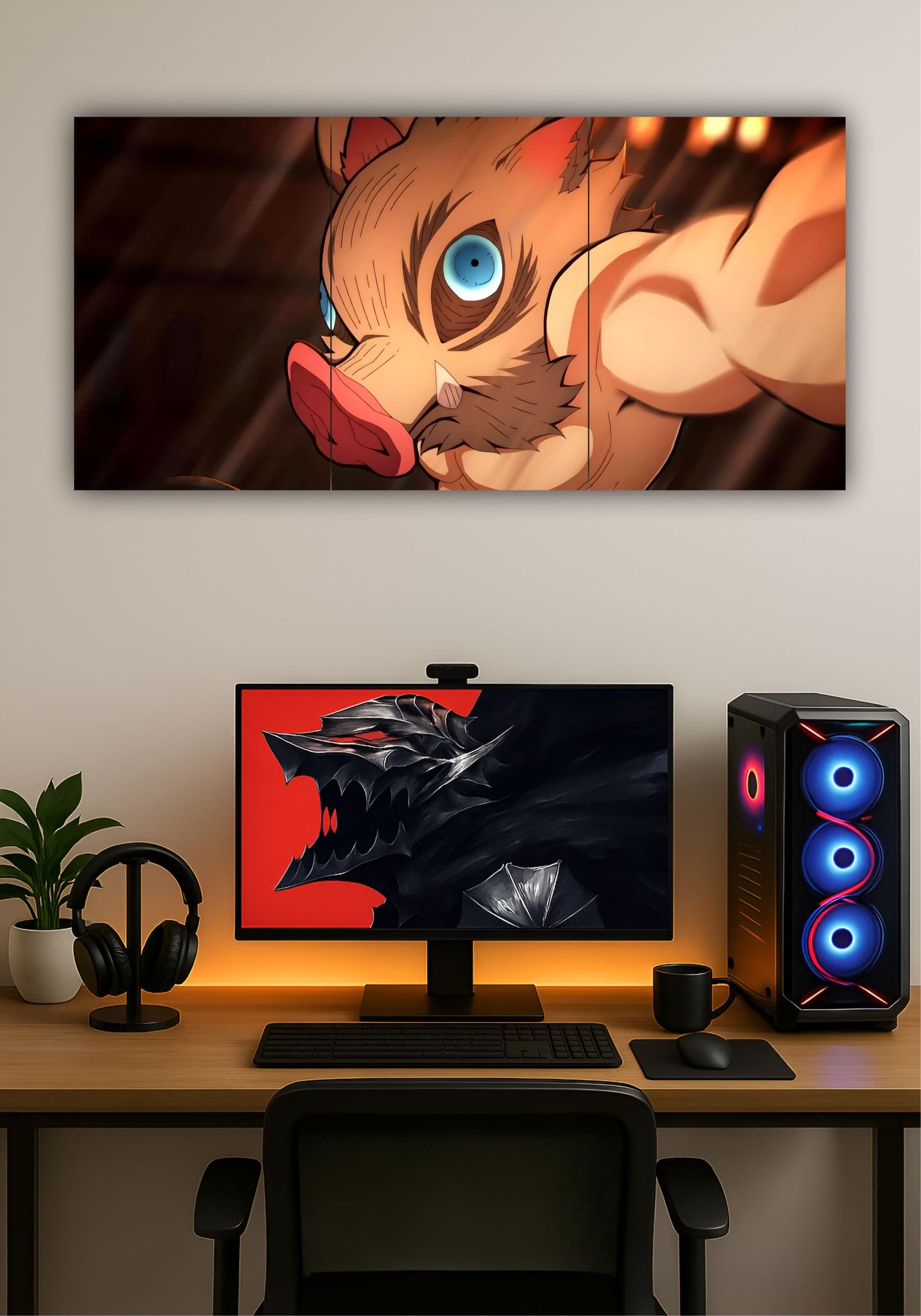 Inosuke Hashibira Demon Slayer Split Design Poster – Premium Anime Wall Art PITSSTOP