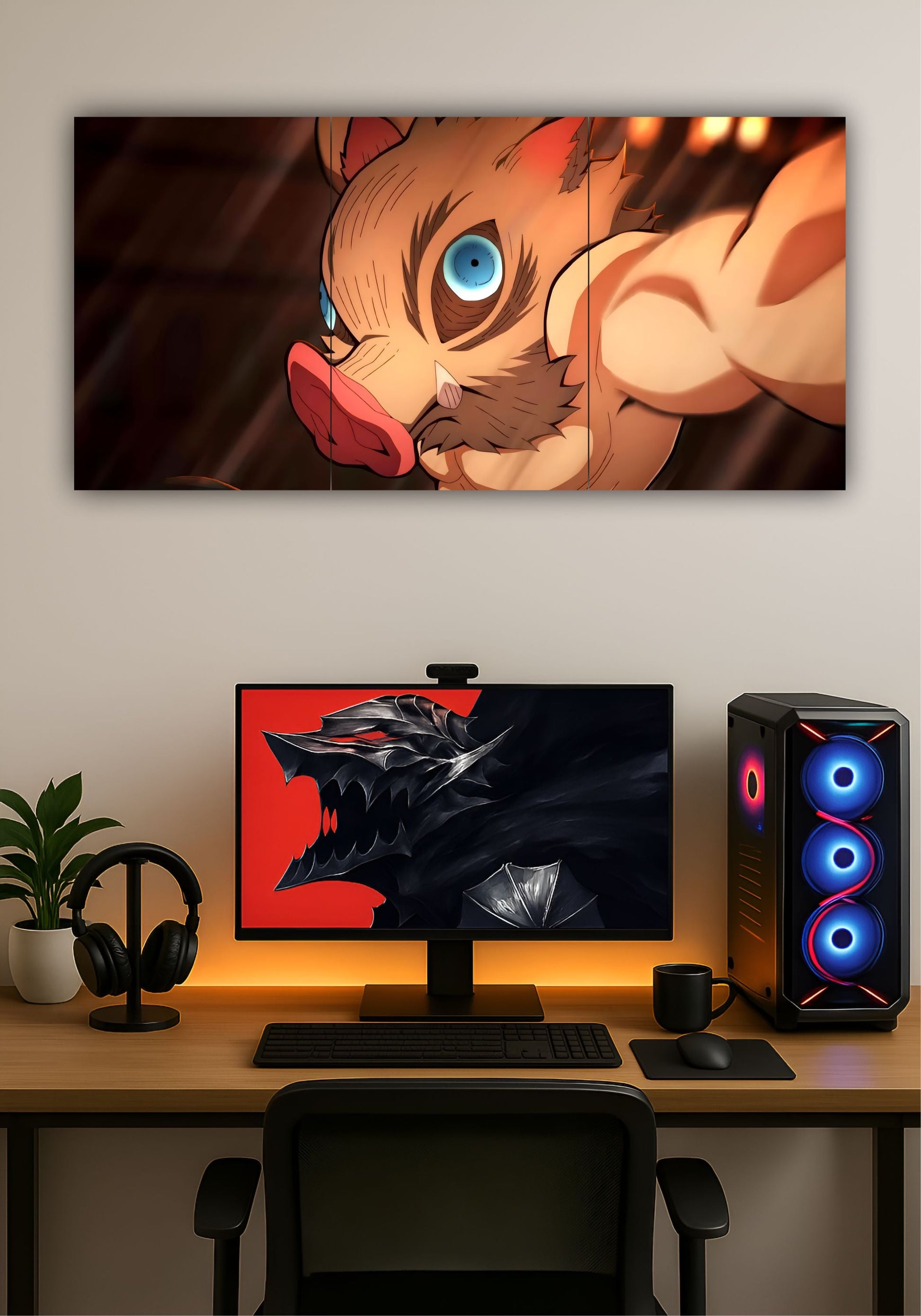 Inosuke Hashibira Demon Slayer Split Design Poster – Premium Anime Wall Art PITSSTOP