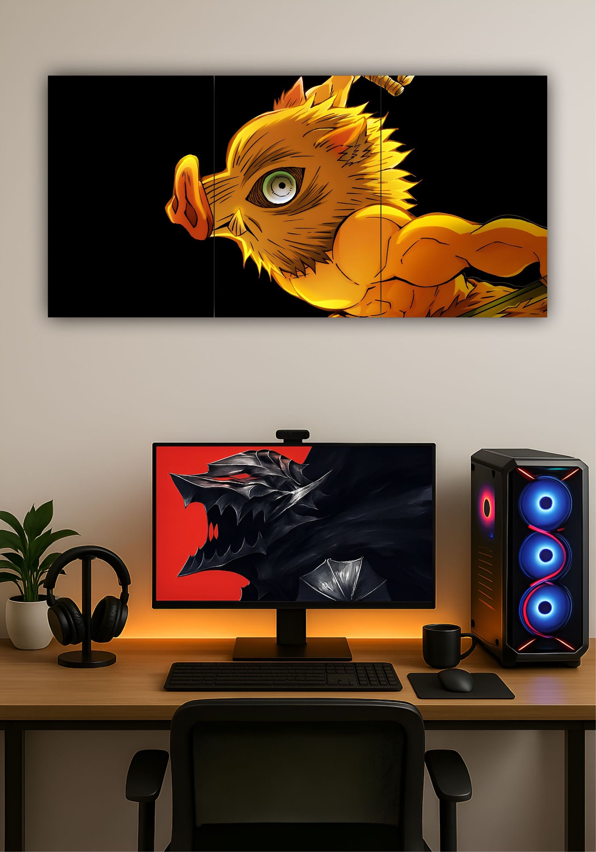 Inosuke Hashibira Demon Slayer Split Design Poster – Premium Anime Wall Art PITSSTOP