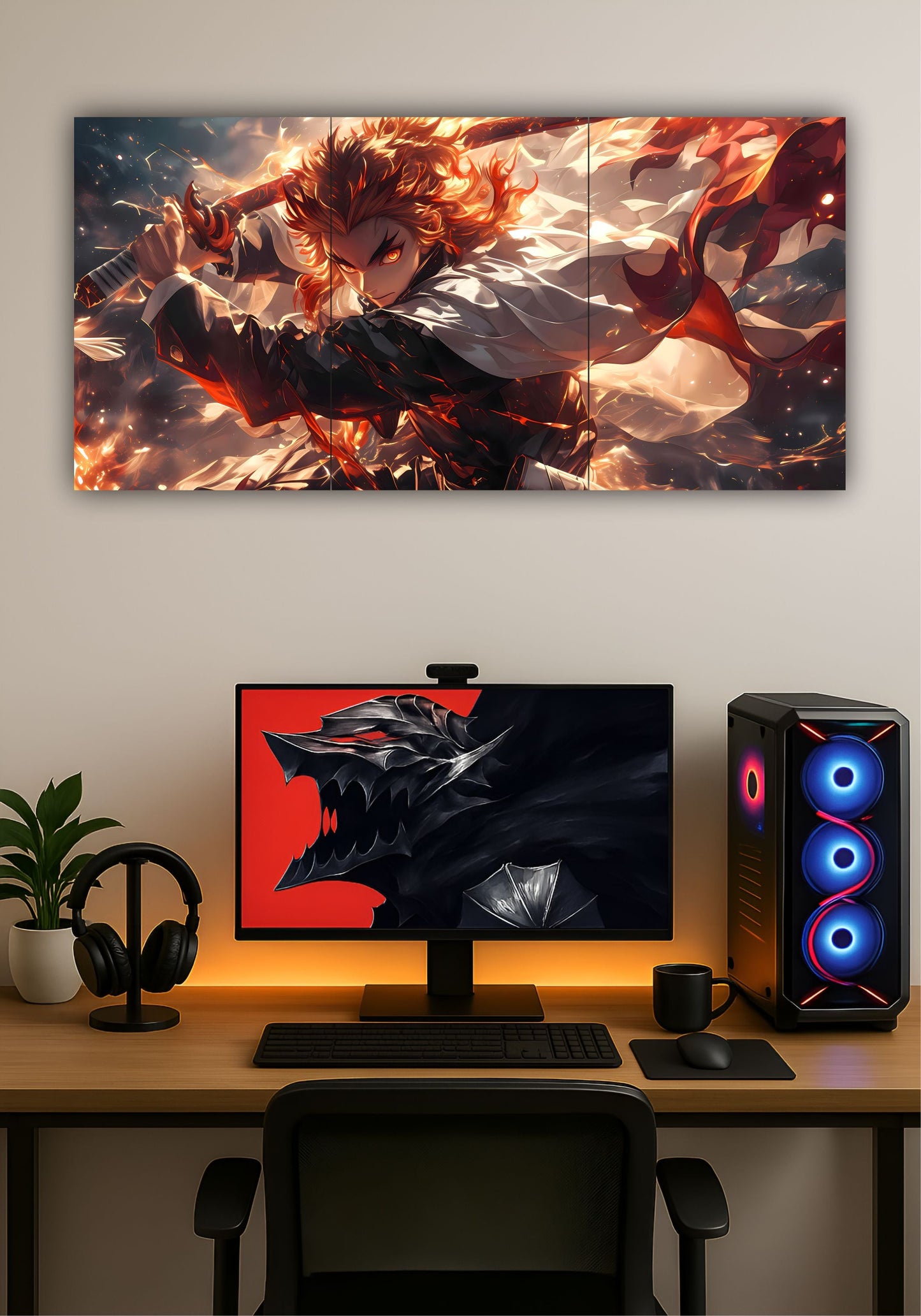 Kyojuro Rengoku Demon Slayer Split Design Poster – Premium Anime Wall Art PITSSTOP