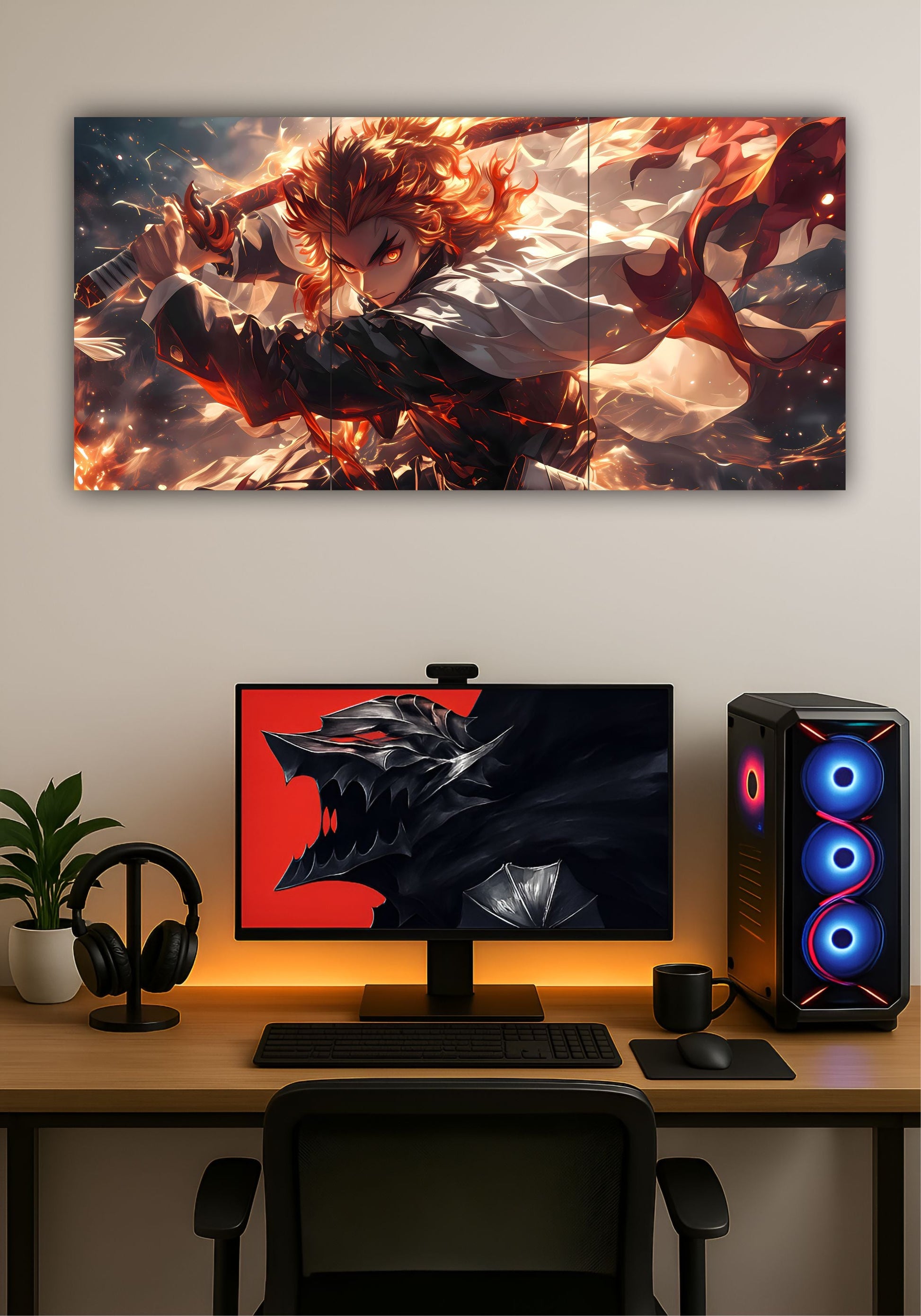 Kyojuro Rengoku Demon Slayer Split Design Poster – Premium Anime Wall Art PITSSTOP