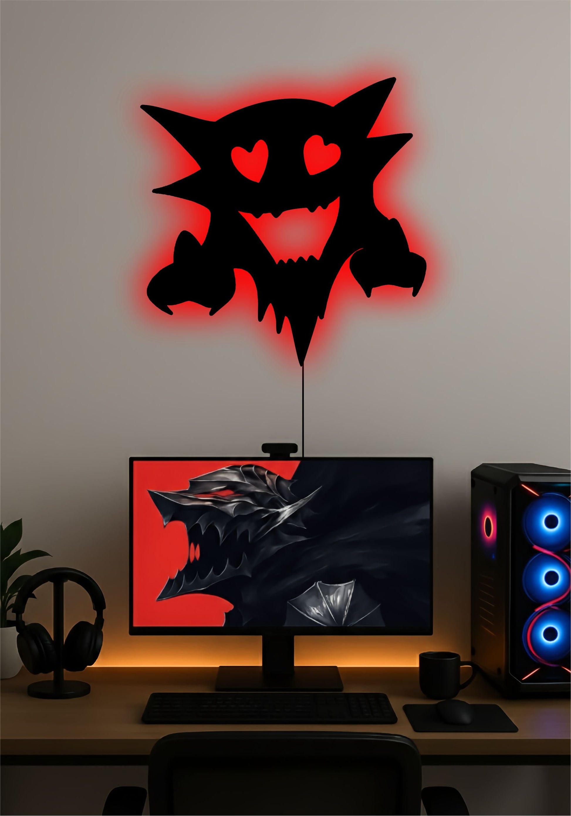 Love Gengar LED Wall Art – Cute Pokémon Light Sign Pitsstop