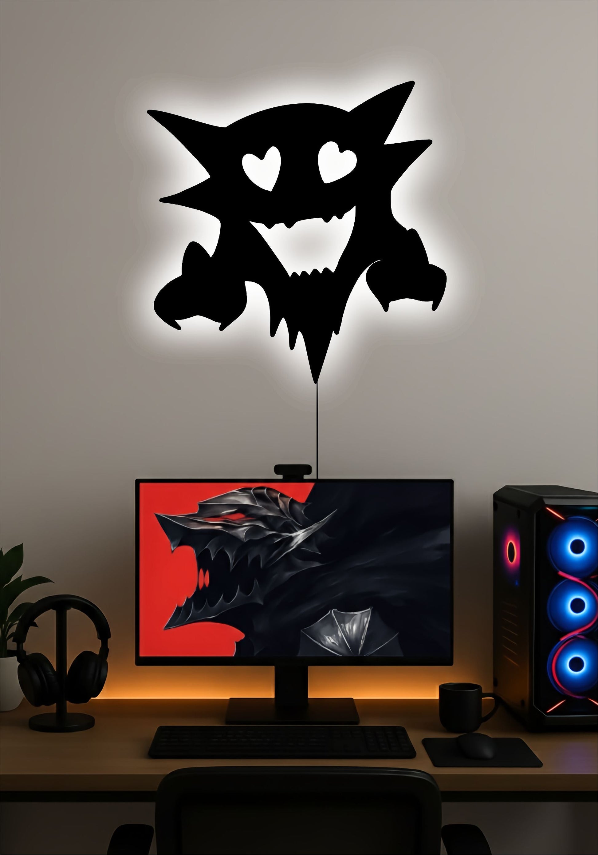 Love Gengar LED Wall Art – Cute Pokémon Light Sign Pitsstop