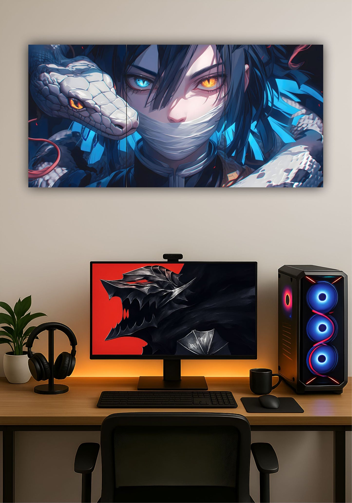 Obanai Iguro Demon Slayer Split Design Poster – Serpent Hashira Premium Anime Wall Art PITSSTOP