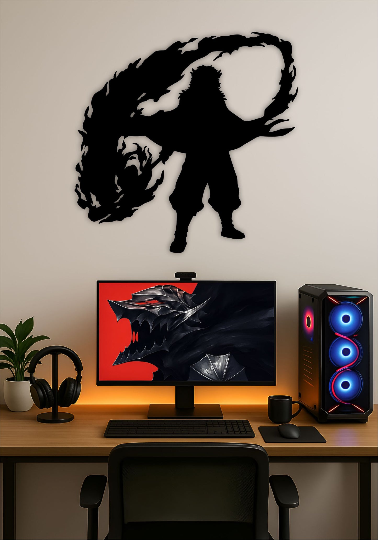 Rengoku LED Wall Art – Demon Slayer Flame Hashira Anime Light Sign Pitsstop