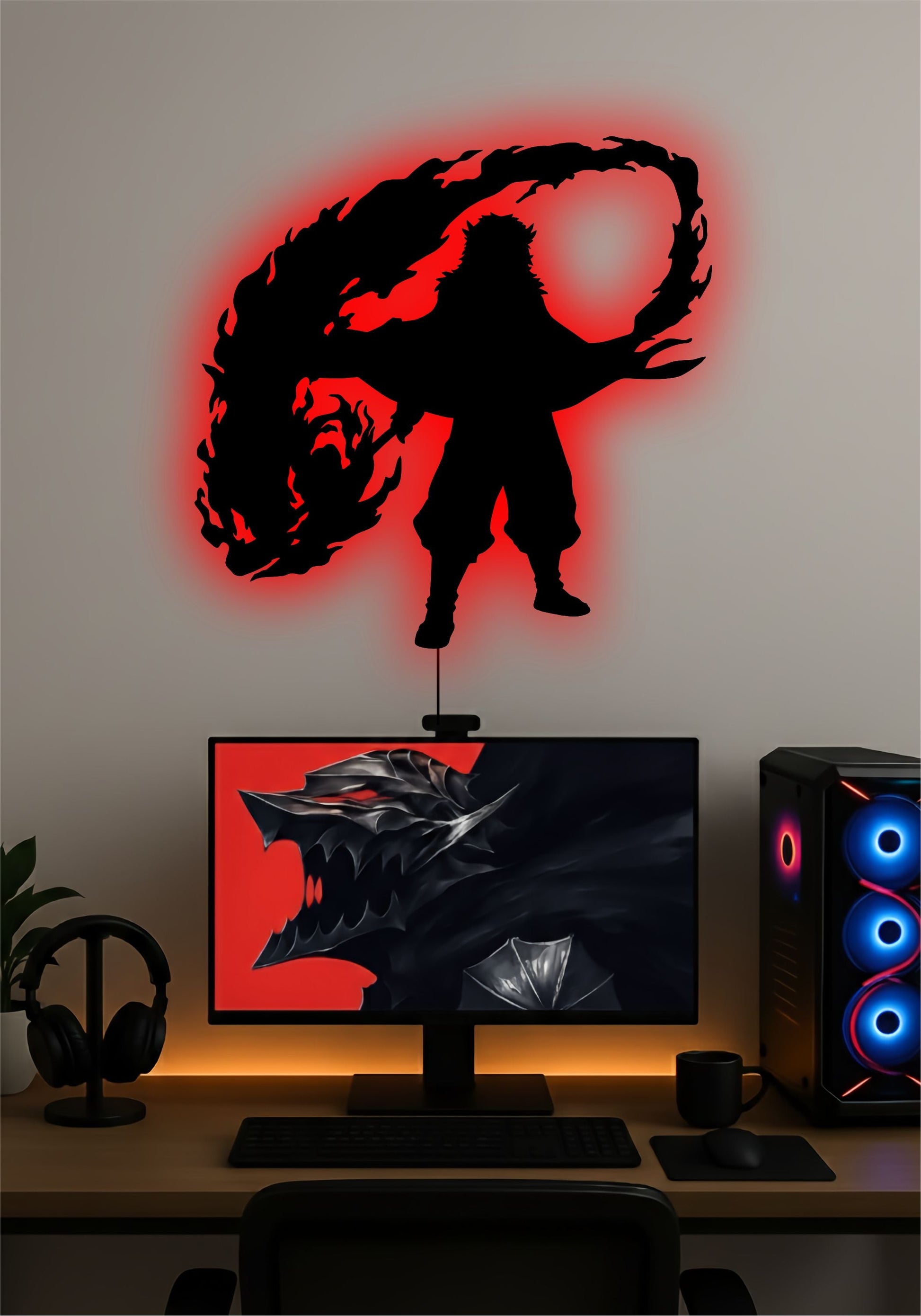 Rengoku LED Wall Art – Demon Slayer Flame Hashira Anime Light Sign Pitsstop