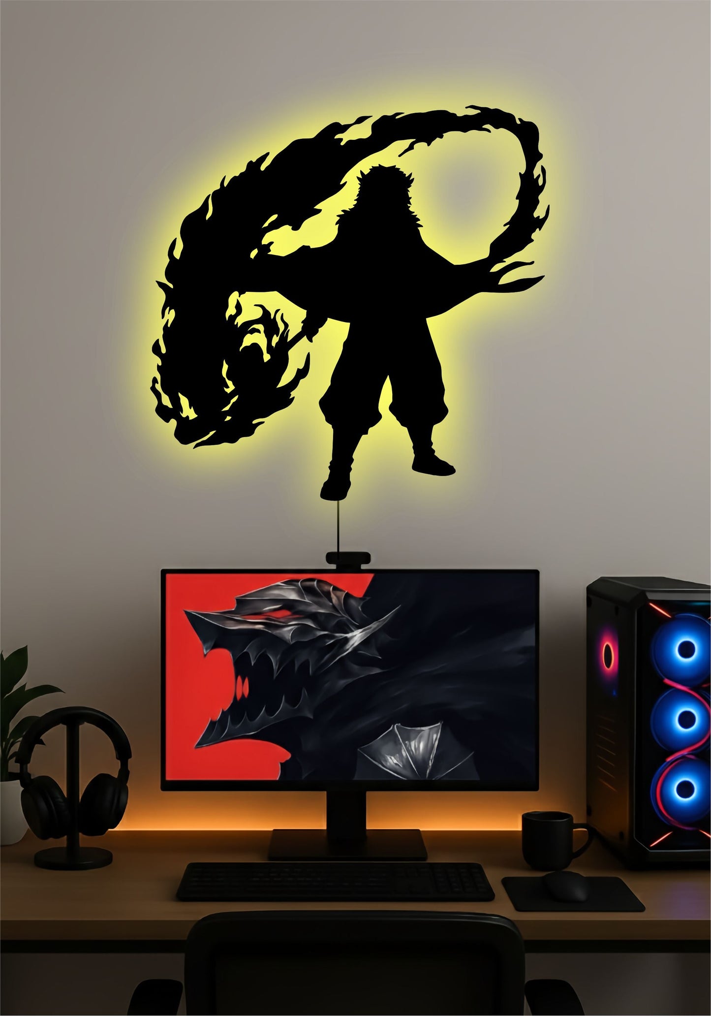 Rengoku LED Wall Art – Demon Slayer Flame Hashira Anime Light Sign Pitsstop