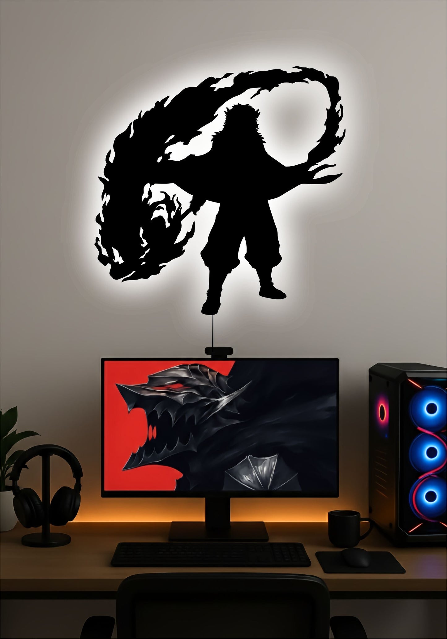 Rengoku LED Wall Art – Demon Slayer Flame Hashira Anime Light Sign Pitsstop