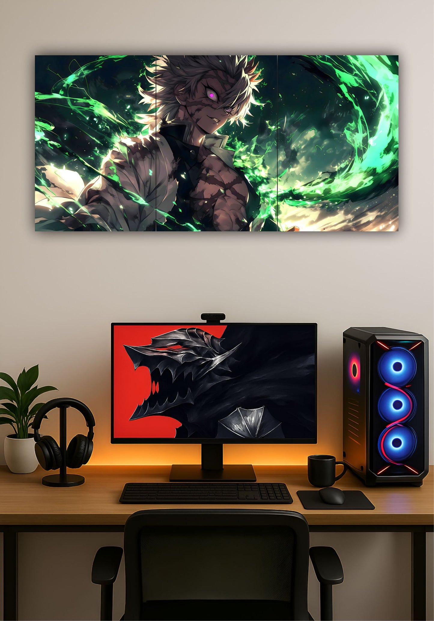 Sanemi Shinazugawa Demon Slayer Wind Hashira Split Design Poster – Anime Wall Art Decor PITSSTOP