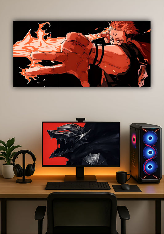 Sukuna Jujutsu Kaisen Flame Arrow Split Design Poster – Anime Wall Art PITSSTOP