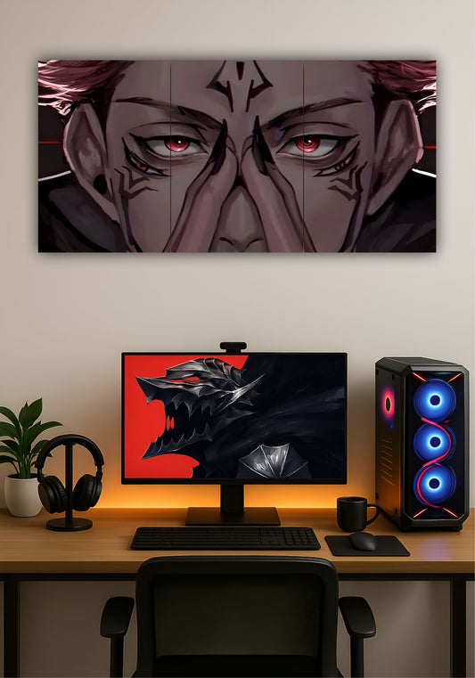 Sukuna Jujutsu Kaisen Split Design Anime Poster – Dark Aesthetic Wall Art PITSSTOP