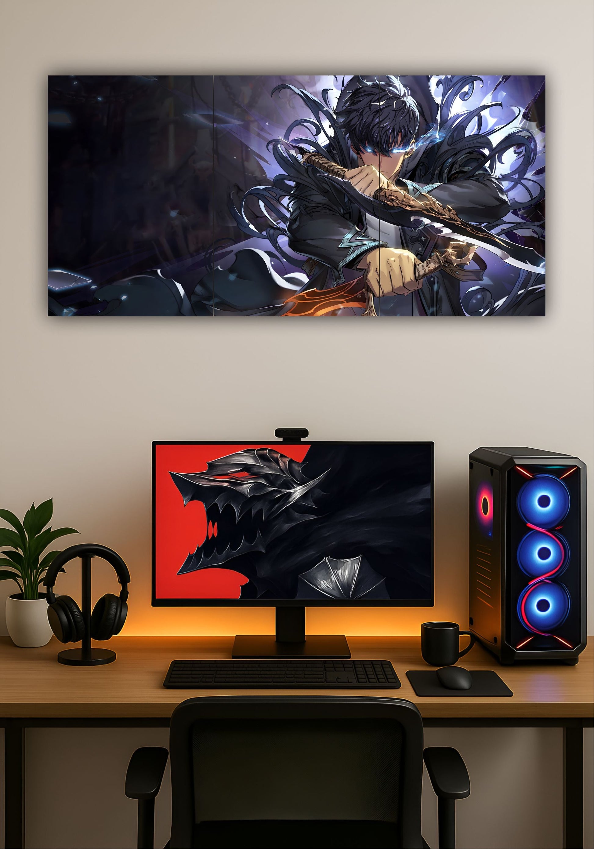 Sung Jinwoo Solo Leveling Split Design Anime Poster – Premium Wall Art PITSSTOP