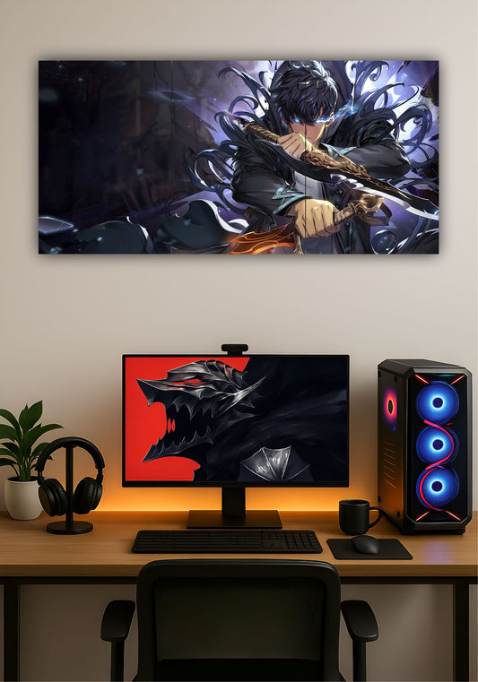 Sung Jinwoo Solo Leveling Split Design Anime Poster – Premium Wall Art PITSSTOP