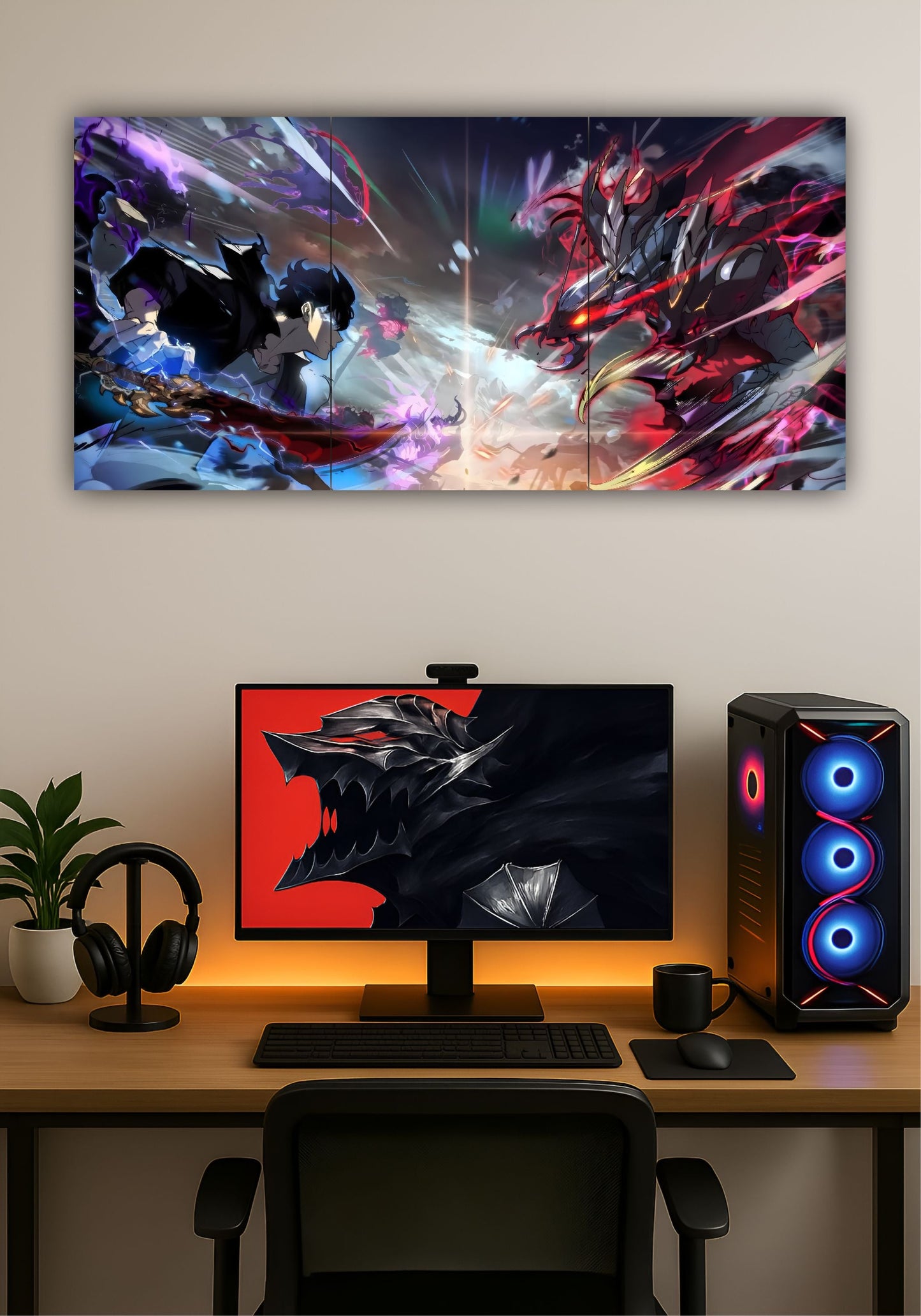 Sung Jinwoo vs Beru Solo Leveling Split Design Poster – Anime Wall Art PITSSTOP