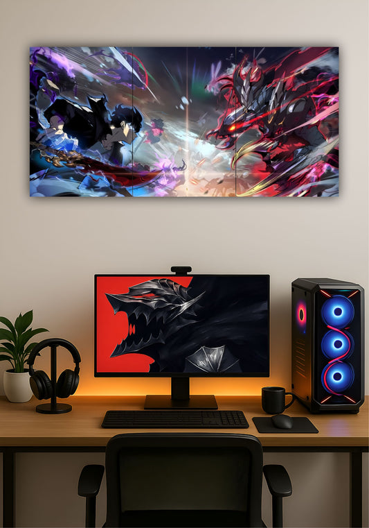 Sung Jinwoo vs Beru Solo Leveling Split Design Poster – Anime Wall Art PITSSTOP