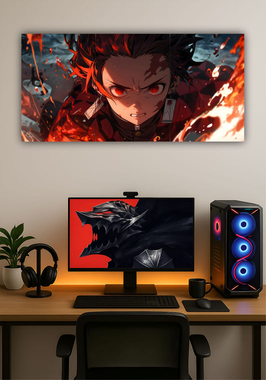 Tanjiro Kamado Demon Slayer Split Design Poster – Anime Protagonist Wall Art PITSSTOP