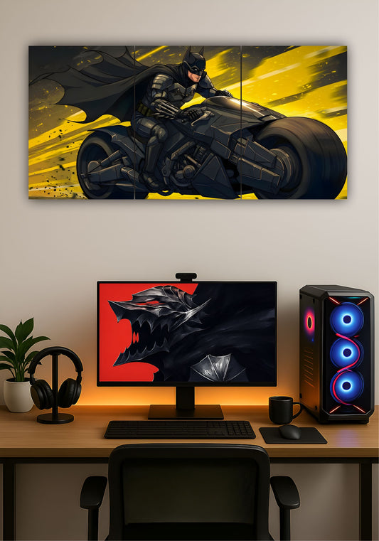 Batman with Batcycle Split Design Poster – DC Superhero Wall Art for Home & Office PITSSTOP