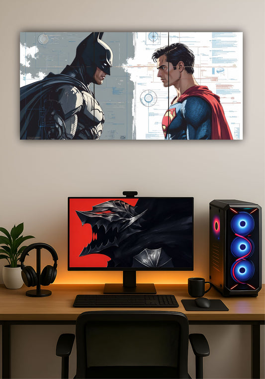 Batman vs Superman Split Design Poster – DC Superhero Epic Battle Wall Art PITSSTOP