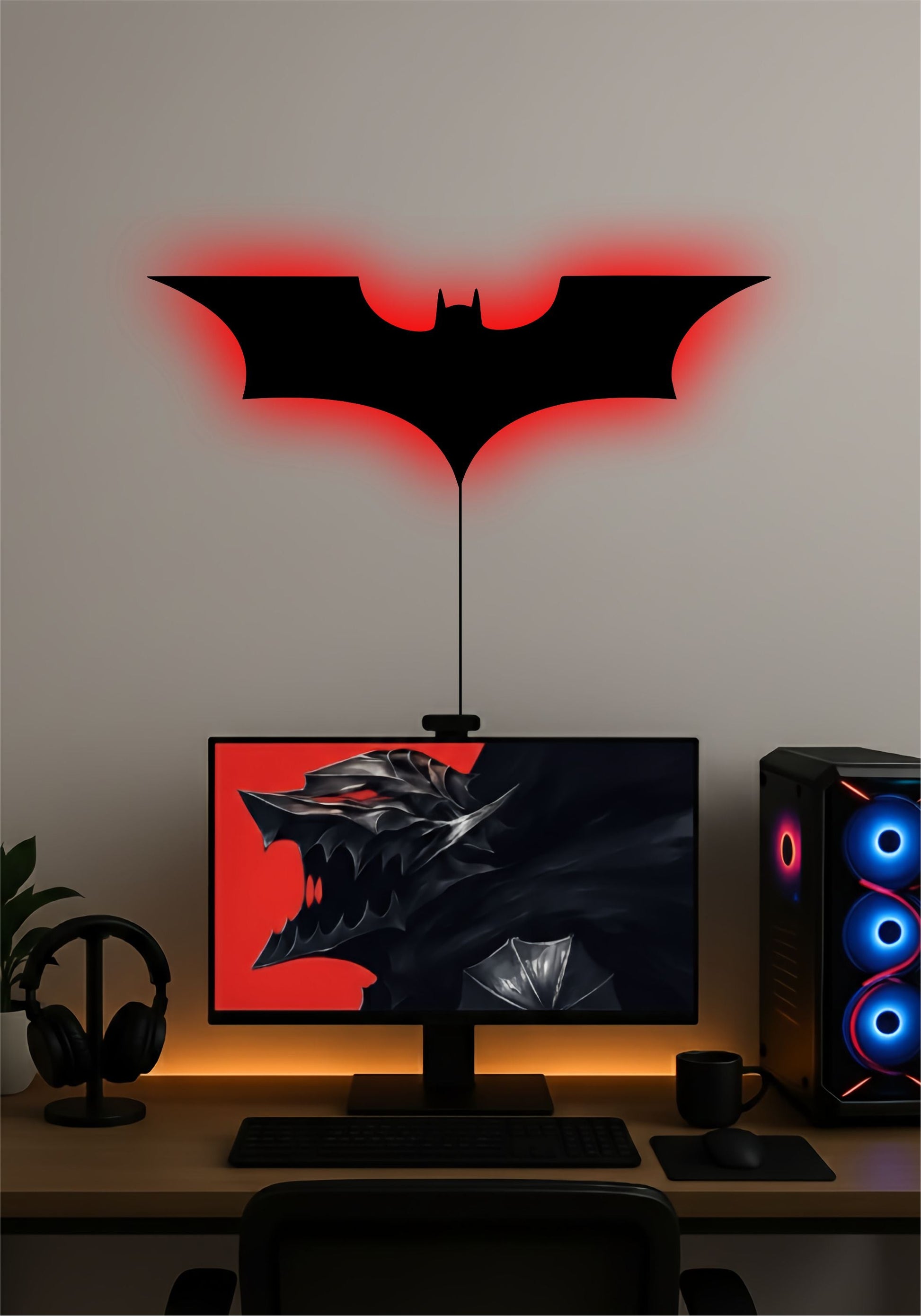 2008 Batman Logo LED Wall Art – DC Comics Superhero LED Light for Room & Gaming Setup Pitsstop