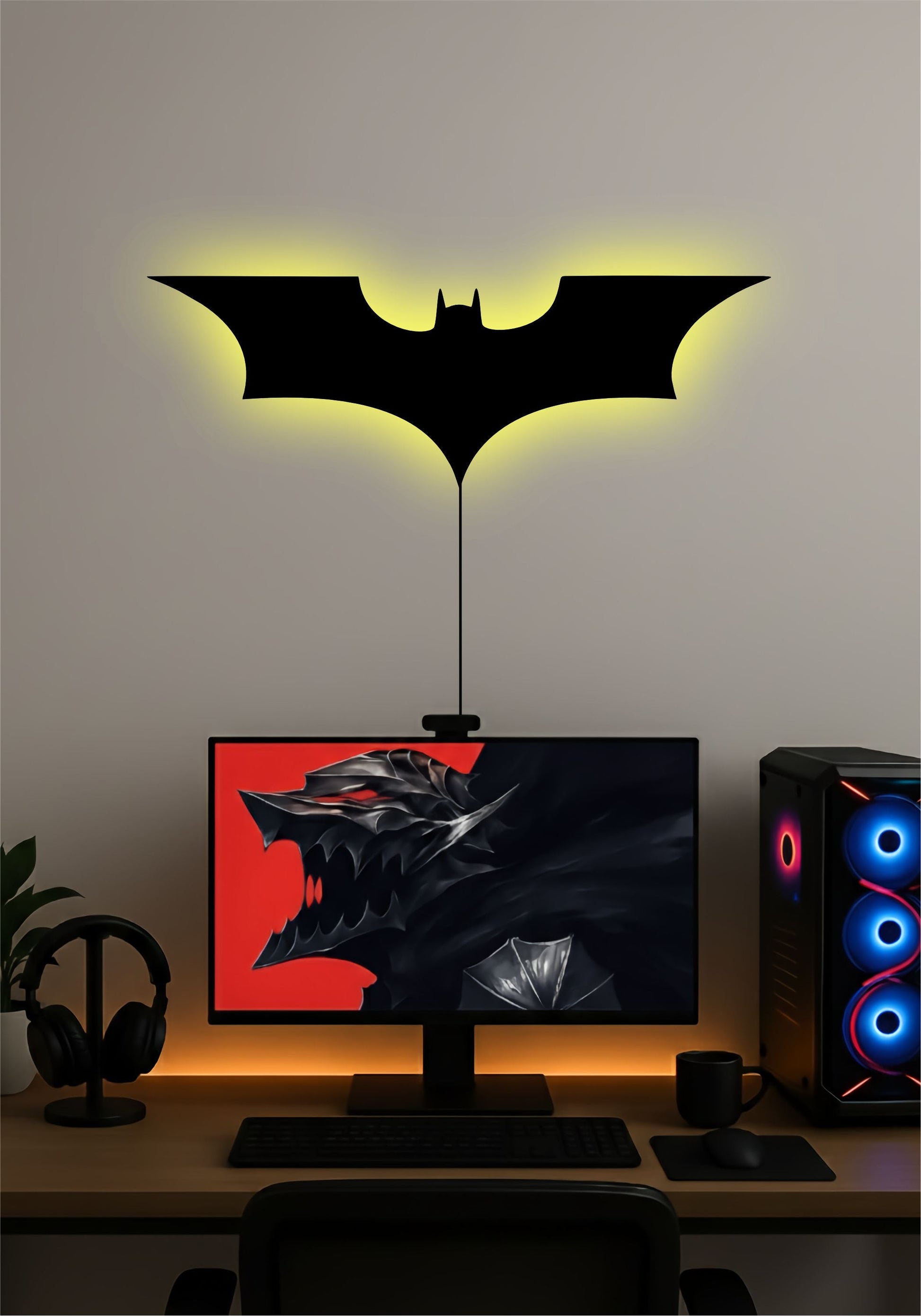 2008 Batman Logo LED Wall Art – DC Comics Superhero LED Light for Room & Gaming Setup Pitsstop