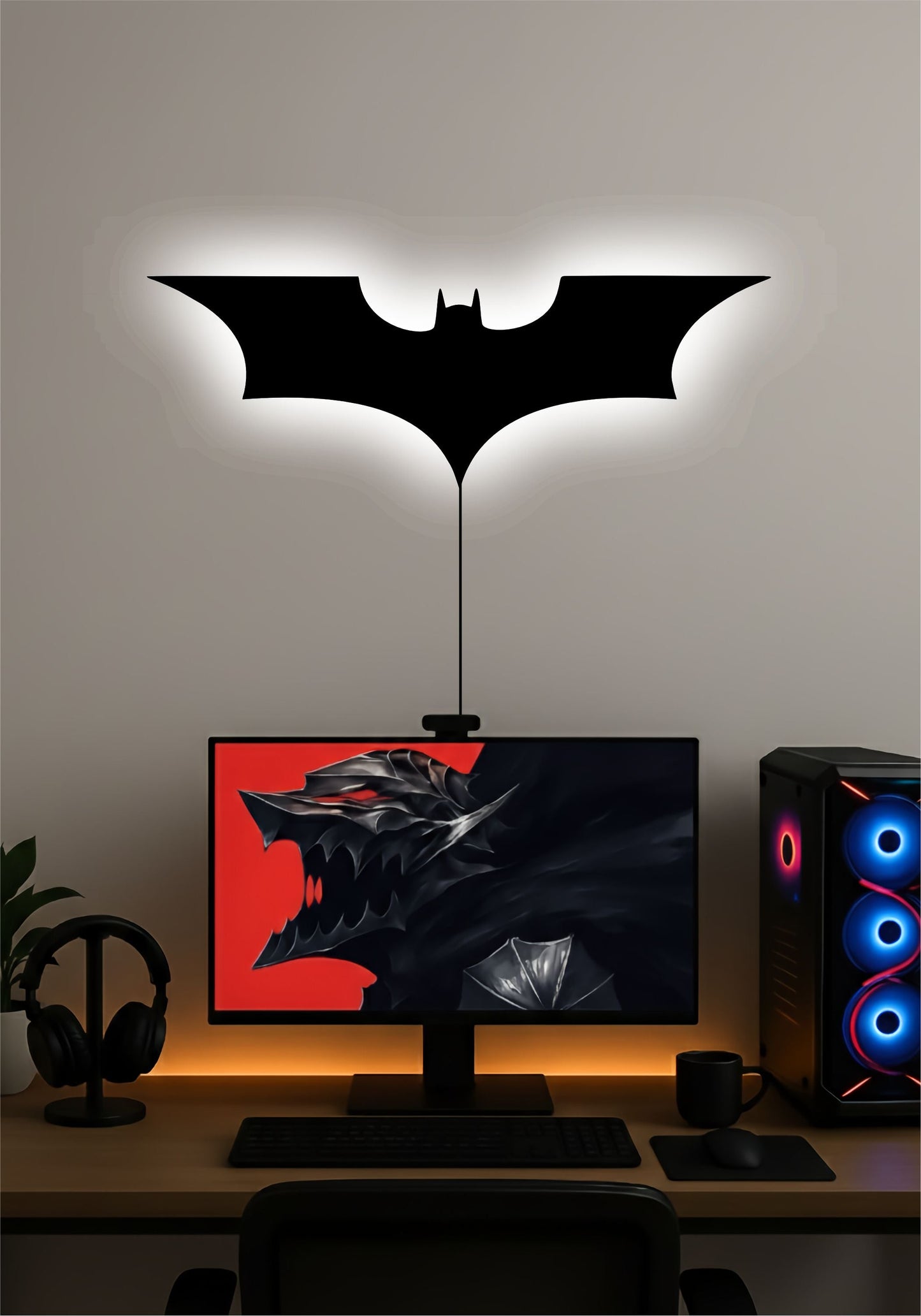 2008 Batman Logo LED Wall Art – DC Comics Superhero LED Light for Room & Gaming Setup Pitsstop