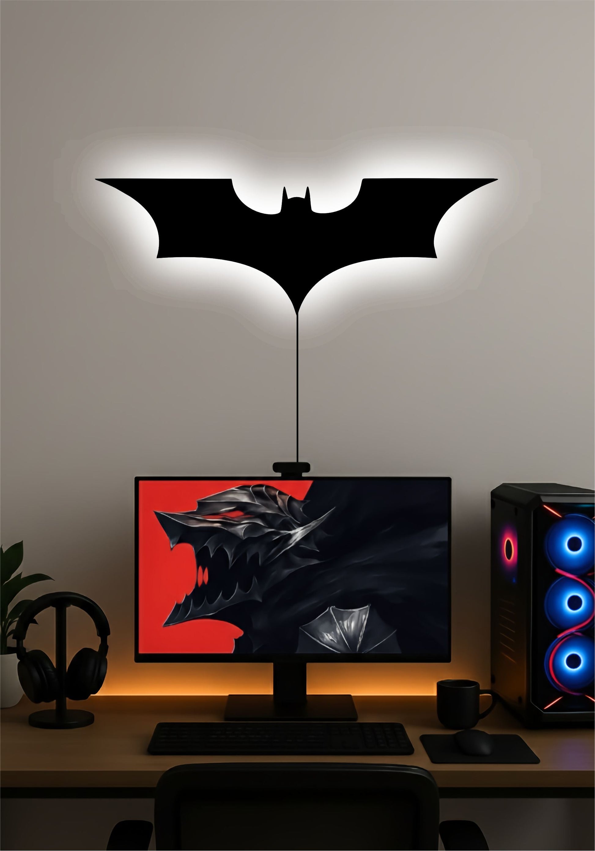 2008 Batman Logo LED Wall Art – DC Comics Superhero LED Light for Room & Gaming Setup Pitsstop