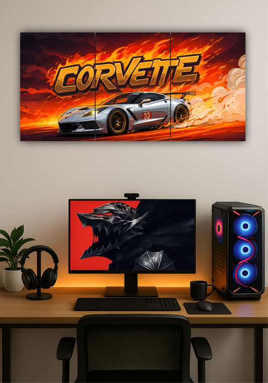 Corvette Split Design Poster – Luxury Sports Car Wall Art for Home & Garage PITSSTOP