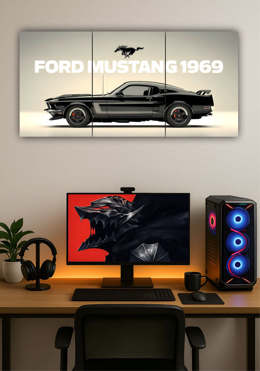 Ford Mustang 1969 Split Design Poster – Classic Muscle Car Wall Art for Home & Garage PITSSTOP