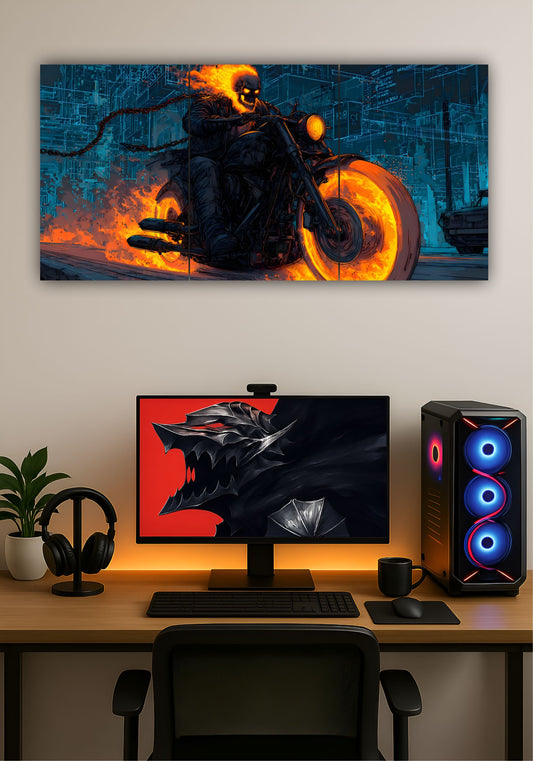 Ghost Rider on Bike Split Design Poster – Marvel Superhero Wall Art for Home & Office PITSSTOP