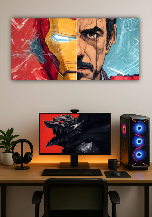 Iron Man Split Design Poster – Marvel Superhero Wall Art for Home & Office PITSSTOP