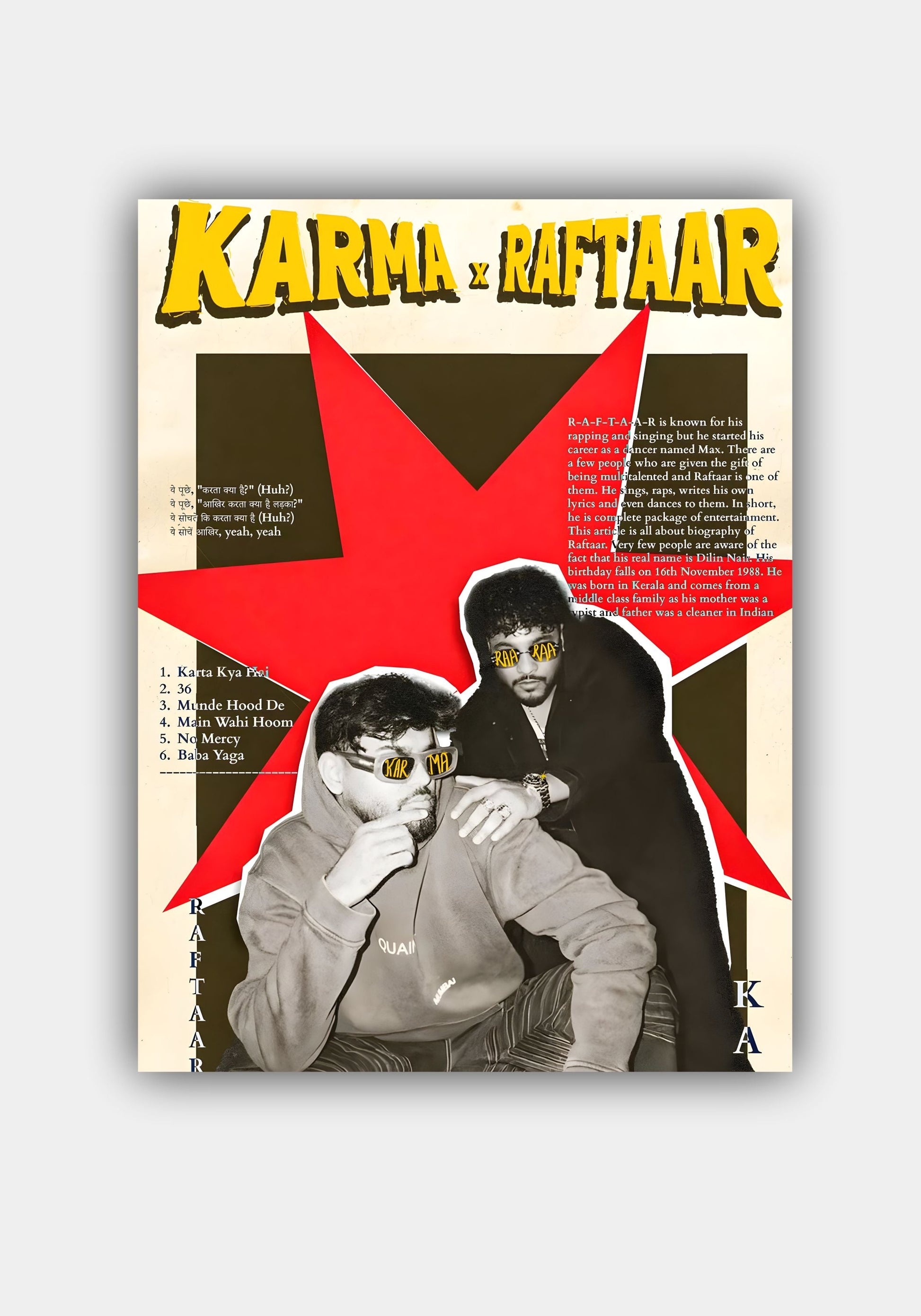 Karta Kya Hai - KARMA and Raftaar - Music Poster Pitsstop.in