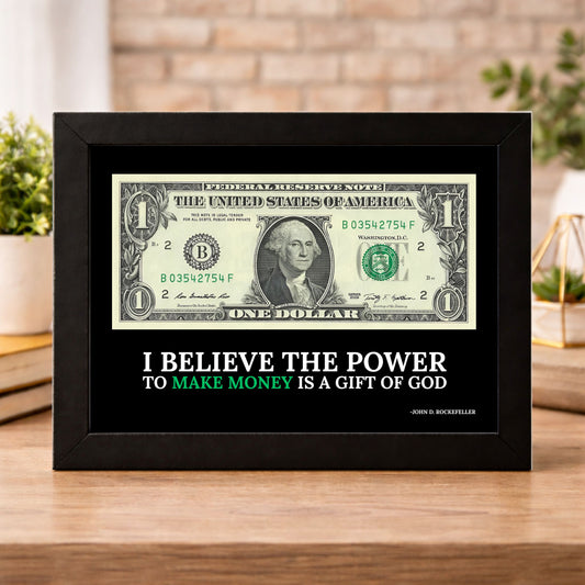 1 US Dollar Black Frame Quote Wall Art by John D. Rockefeller