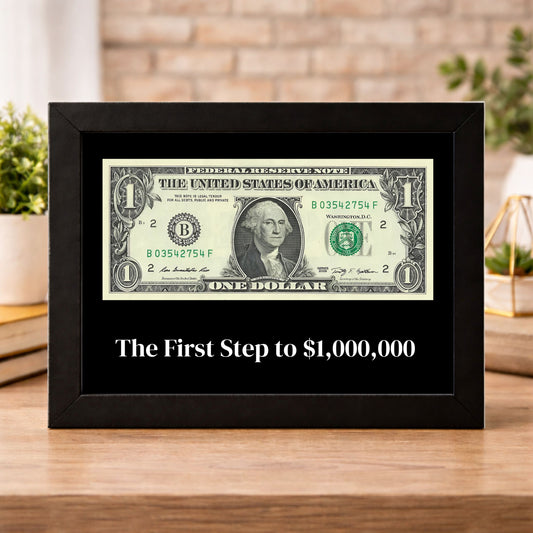 1 US Dollar Black Frame Quote Wall Art – First Step to 1,00,000