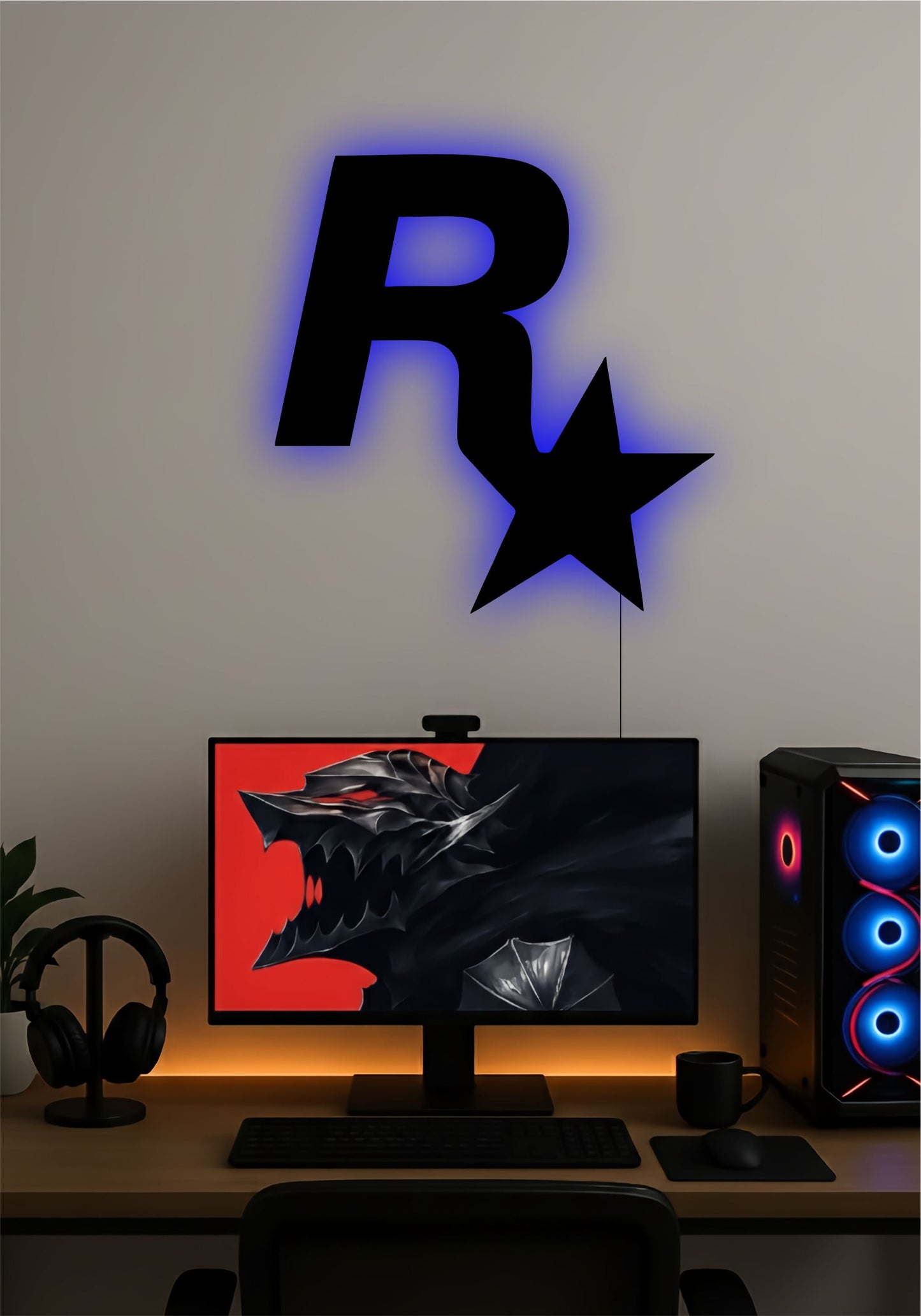 Rockstar Games Logo LED Wall Light – Gaming Setup Wall Art PITSSTOP