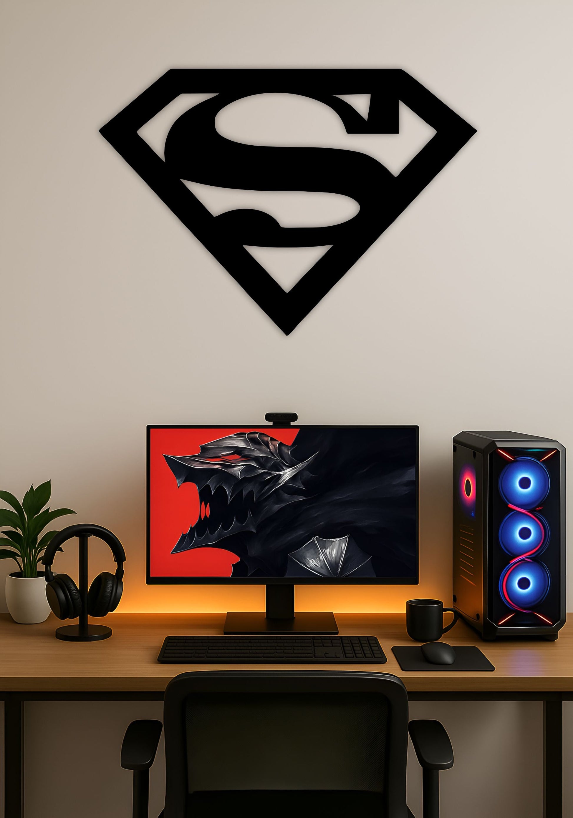 DC Superman Symbol LED Wall Art – LED Light for Home & Office PITSSTOP