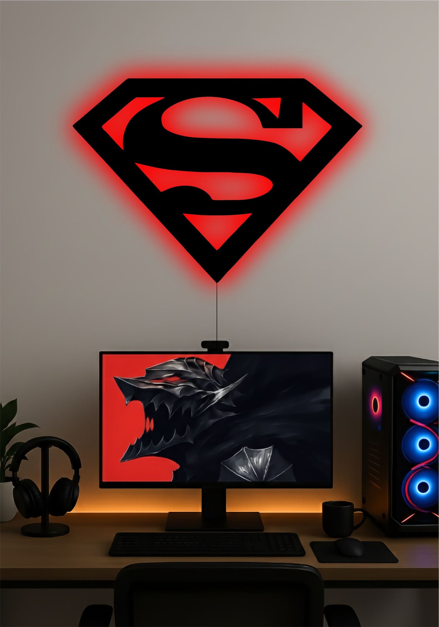 DC Superman Symbol LED Wall Art – LED Light for Home & Office PITSSTOP