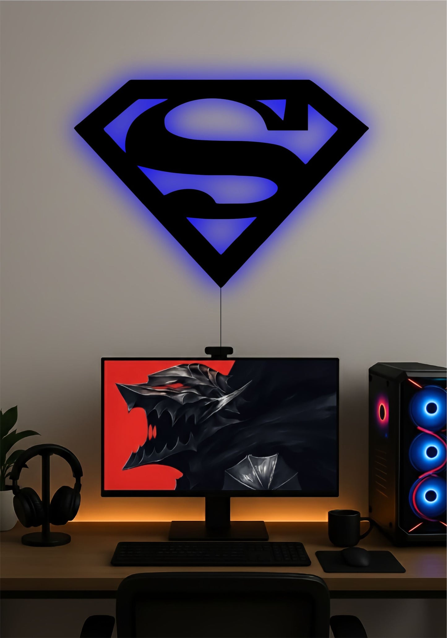 DC Superman Symbol LED Wall Art – LED Light for Home & Office PITSSTOP
