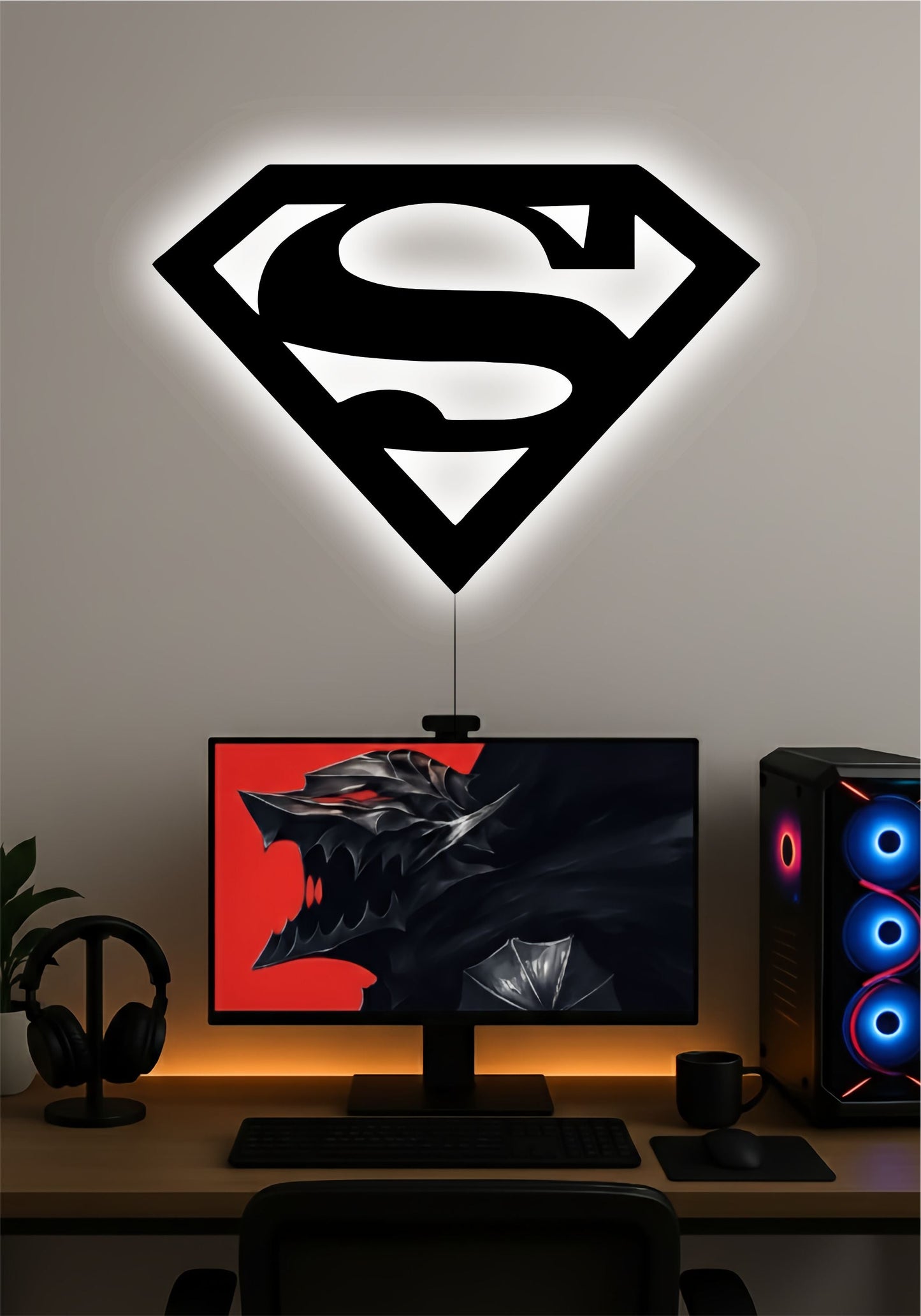 DC Superman Symbol LED Wall Art – LED Light for Home & Office PITSSTOP