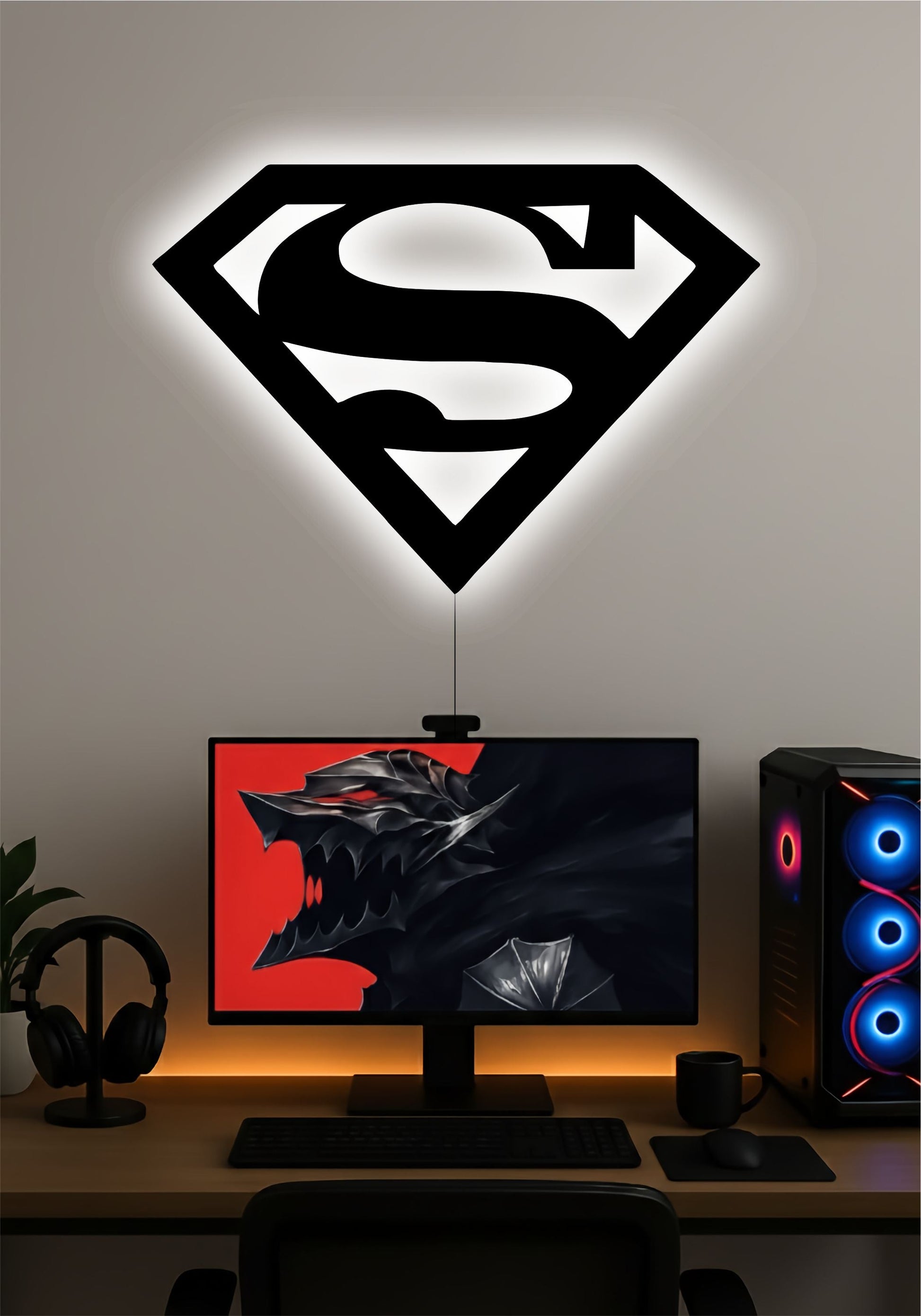 DC Superman Symbol LED Wall Art – LED Light for Home & Office PITSSTOP