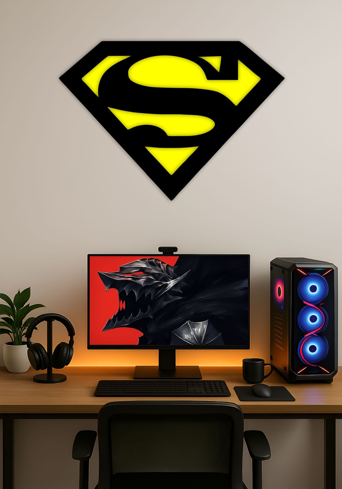 Superman Logo Wall Art – DC Superhero Wall Art for Room & Gaming Setup PITSSTOP