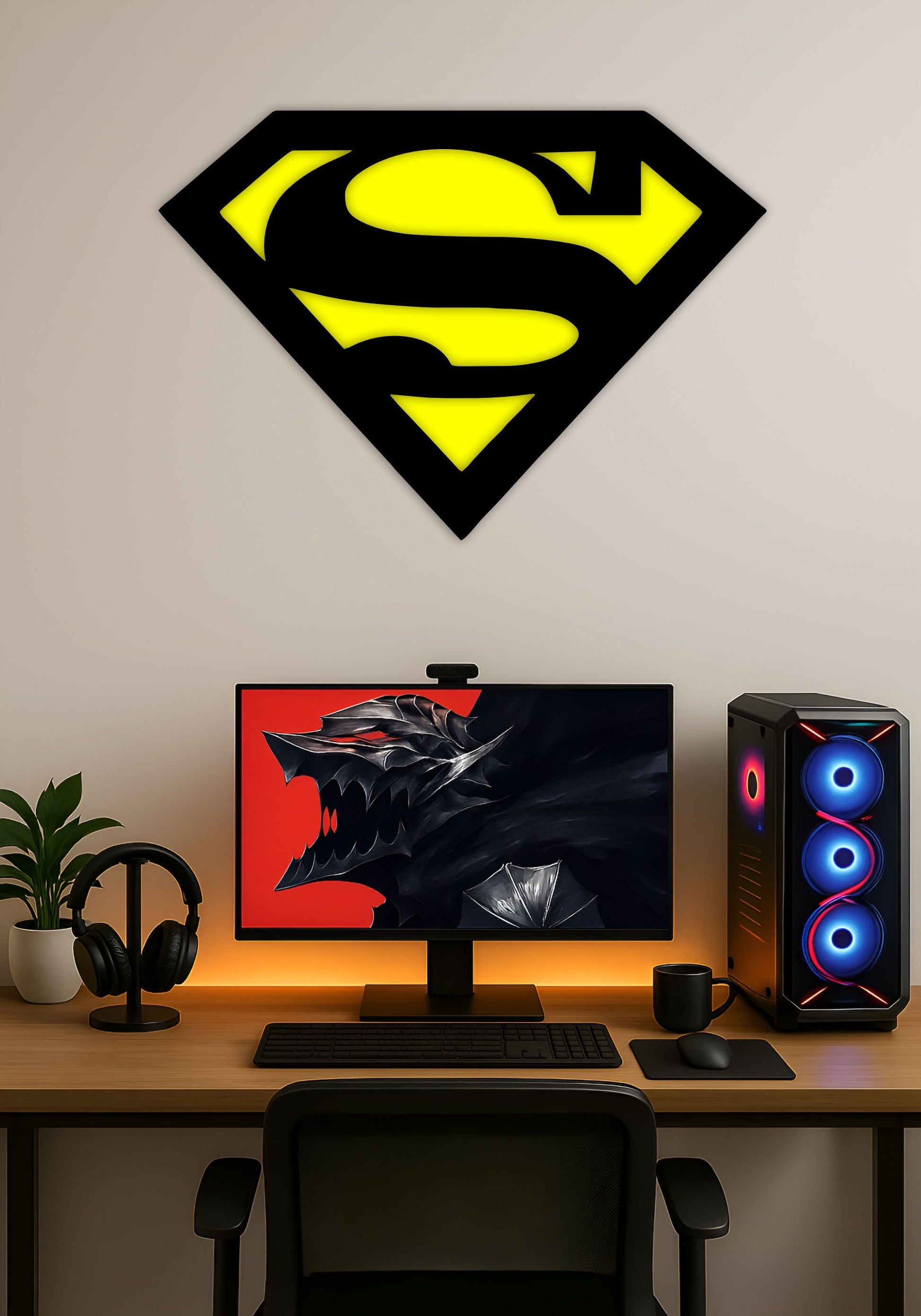 Superman Logo Wall Art – DC Superhero Wall Art for Room & Gaming Setup PITSSTOP
