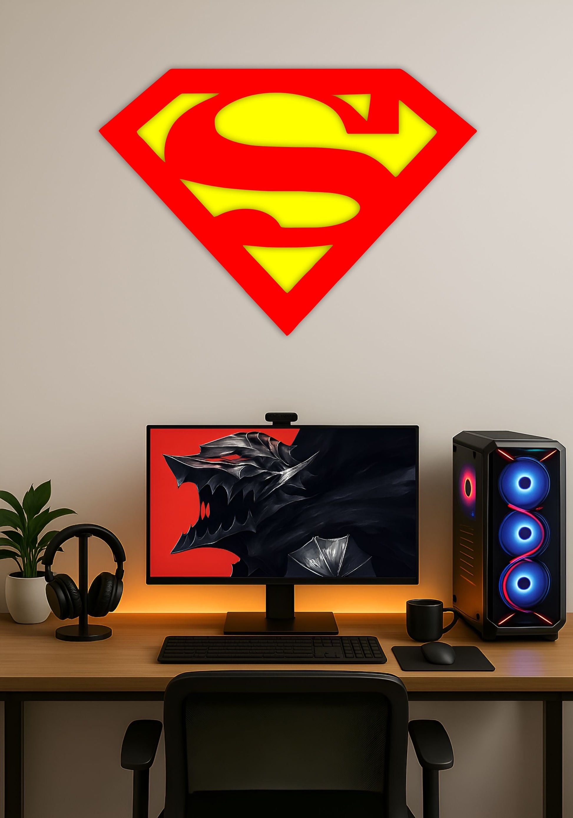 Superman Logo Wall Art – DC Superhero Wall Art for Room & Gaming Setup PITSSTOP